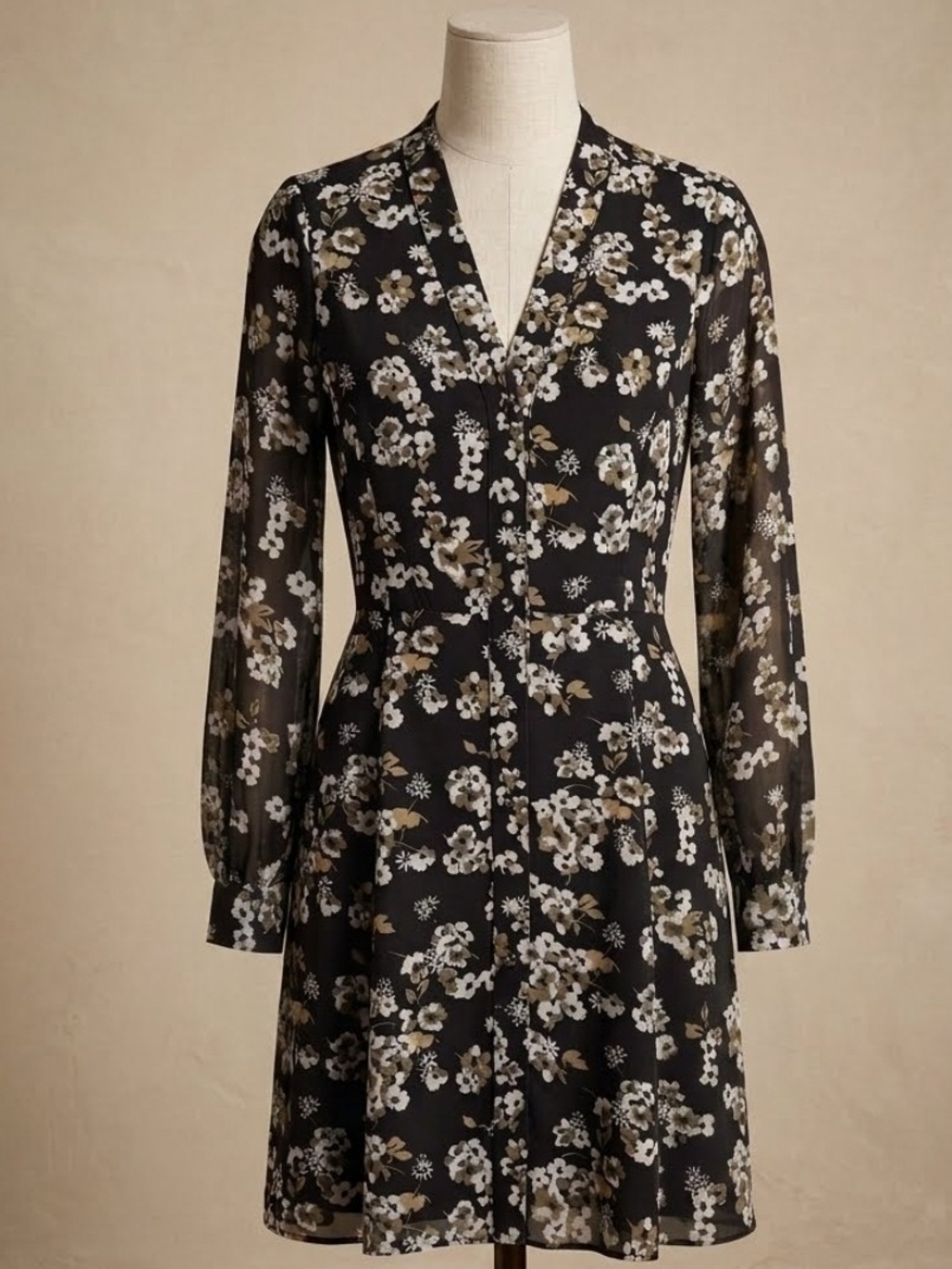 KORS Michael Kors Black Floral Button Front Dress